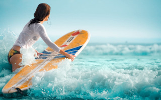 Woman surfboard beach ocean waves - cyril rolando free wallpaper