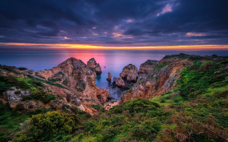 Sunset coastline rocks water cloudy - a few rock free wallpaper for desktop