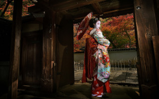Woman kimono umbrella outdoor floral - adobe lightroom free wallpaper