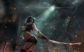 Woman sword dark room light 2 - bayard wu free wallpaper