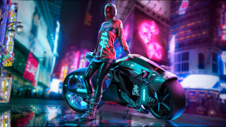 Neon cyberpunk motorcycle city night - neon free wallpaper