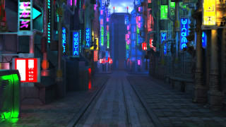 Neon city train track clock - neon free wallpaper