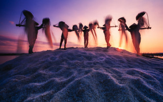Beach women sunset longhair wind - a sandy beach free wallpaper
