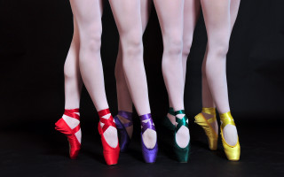 Three women feet colorful shoes - ribbon free wallpaper