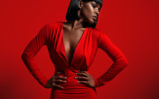 Woman red dress hands hips 2 - chinwe chukwuogoroy free wallpaper