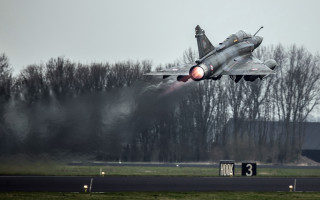 Jet runway trees smoke military - low free wallpaper