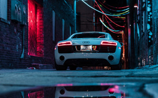 White car night city street - andrew law free wallpaper