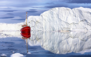 Red boat iceberg ocean sky - a cloudy sky free wallpaper