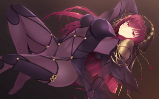 Purple armor woman flying longhair - her stomach free wallpaper