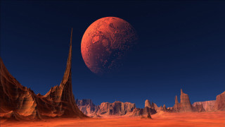 Red planet moon mountains aurora - a red moon in the background free wallpaper