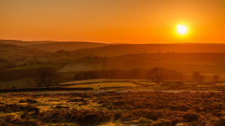 Sunset hilly countryside horse distant - widescreen free wallpaper