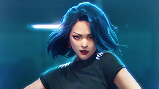Blue haired woman light saber - a light saber free wallpaper