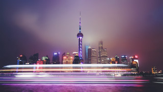 Futuristic city skyline tower bridge - a long exposure of light free wallpaper