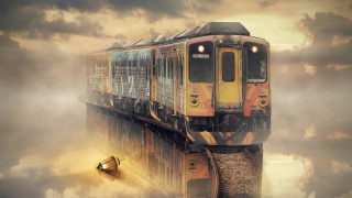 Train bridge clouds boat sunset - the cloud free wallpaper