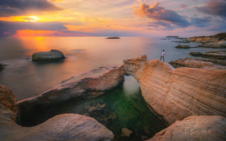 Ocean sunset rock formation mountain - arthur pan free wallpaper