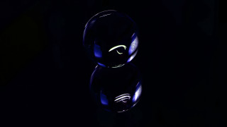 Black background blue object white - photorealism free wallpaper