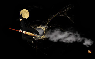 Woman broom full moon smoke - a broom free wallpaper
