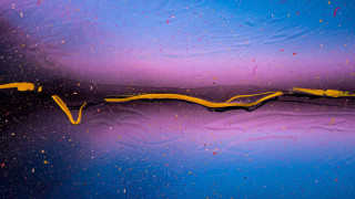 Yellow line water blue surface - action painting free wallpaper