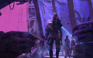 Futuristic man purple city pink - a futuristic man free wallpaper