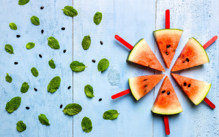 Watermelon slice mint leaves blue - a watermelon free wallpaper