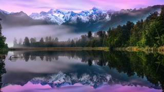 Mountain lake reflection misty sky - bob thompson free wallpaper