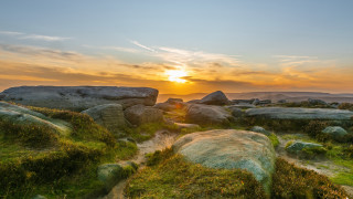 Sunset rocky landscape grass rocks - grass free wallpaper