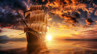 Sailboat sunset cloudy sky fire - cloudy free wallpaper