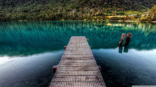 Dock mountain lake forest impressionist - impressionist free wallpaper