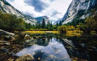 Mountain river nature clouds reflection - ansel adams free wallpaper