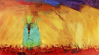 Blue vase yellow background red - lyrical abstraction free wallpaper