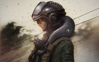 Man helmet gun trees dieselpunk - dieselpunk free wallpaper