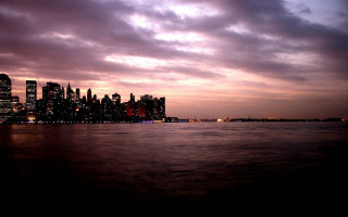 City skyline water dusk purple - david lachapelle free wallpaper