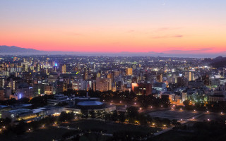City skyline night pink sky - a few building free wallpaper