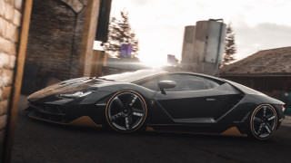 Black sports car brick building 3 - realistic lighting free wallpaper