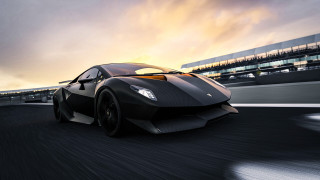 Black sports car sunset road - matte finish free wallpaper for desktop