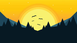 Sunset birds forest mountains yellow - a yellow sky free wallpaper