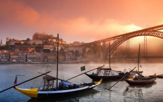 Boats river bridge city skyline 2 - almada negreiro free wallpaper