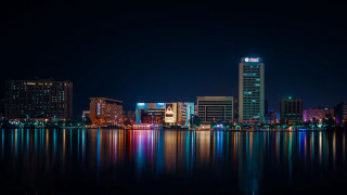 City skyline reflection night bridge 2 - a reflection free wallpaper