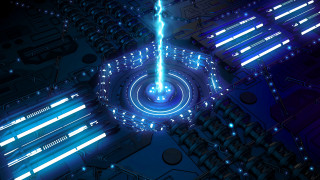 Futuristic computer blue light bridge - game art free wallpaper