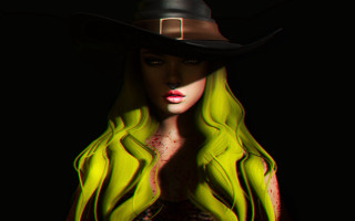 Woman greenhair yellowdress blackhat blood - a yellow dress free wallpaper