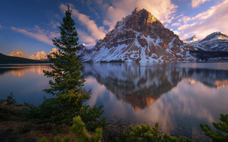 Mountain lake forest sunset sky - a lake in front free wallpaper for desktop