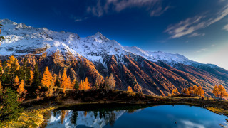 Mountain lake snowy background autumn - mountain in the background free wallpaper