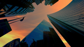 City skyline skyscraper neoism matte - a sky background in the background free wallpaper