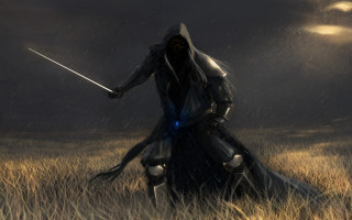 Fantasy hero rainy field sword - epic fantasy character art free wallpaper