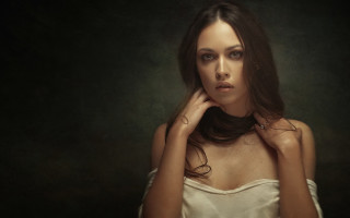 Woman white dress hands head - a picture free wallpaper