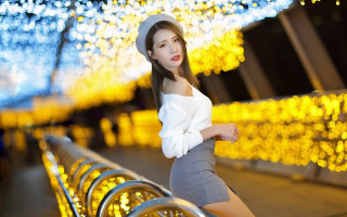 Woman white top grey skirt - a white top free wallpaper