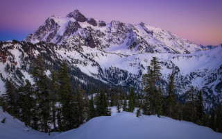 Snowy mountain purple sky nature - a purple sky above free wallpaper