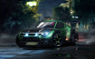 Green car red light cyberpunk - cyberpunk art free wallpaper