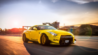 Yellow sports car sunset road 3 - sunset free wallpaper