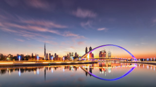 Bridge river cityscape night blue - farid mansour free wallpaper